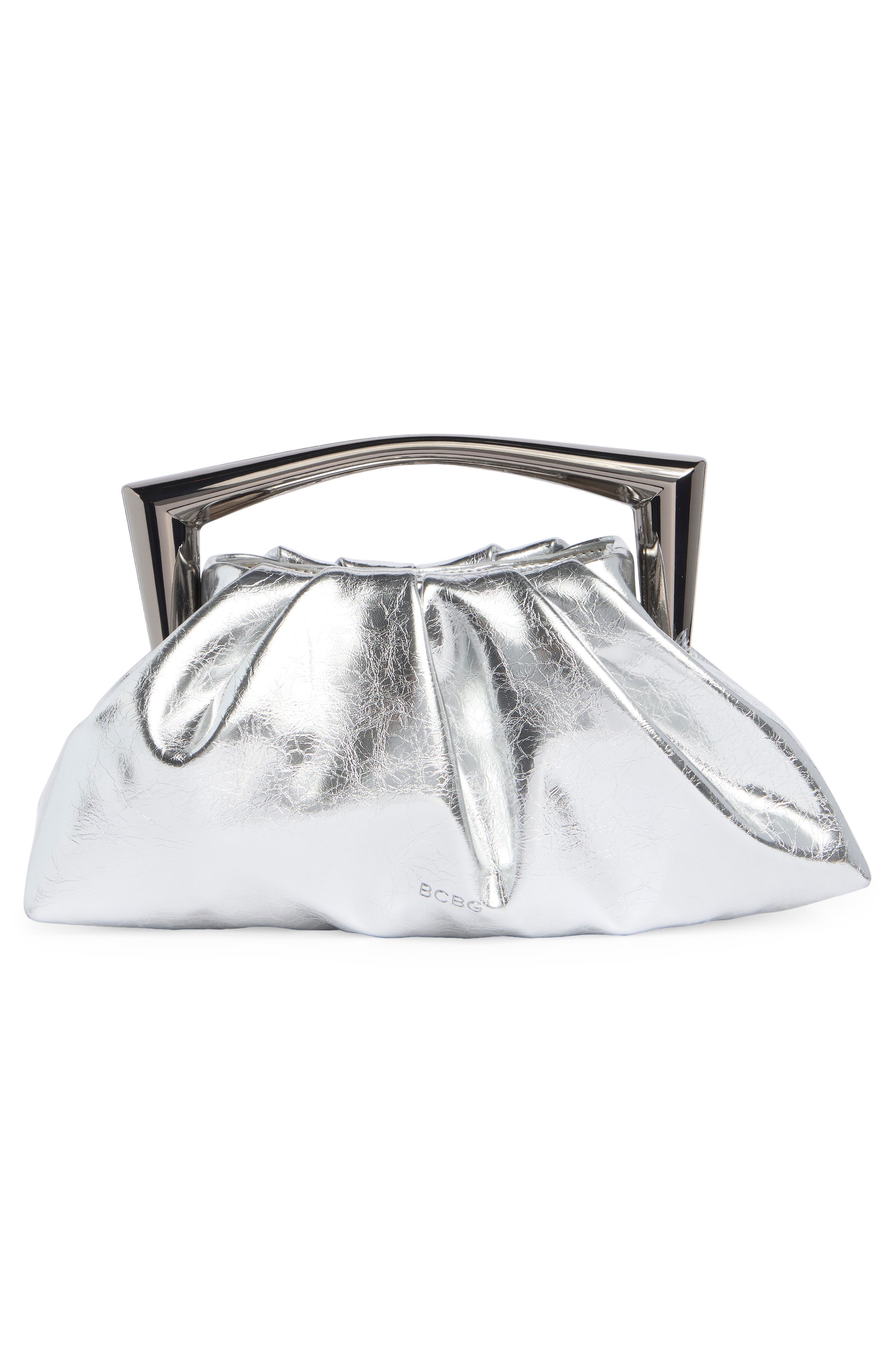 BCBG Statement Handle Metallic Clutch, Alternate, color, Silver