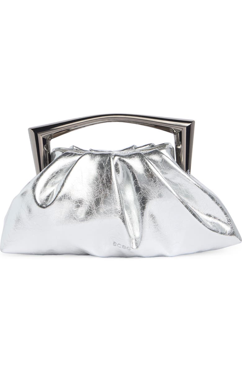 BCBG Statement Handle Metallic Clutch, Alternate, color, Silver