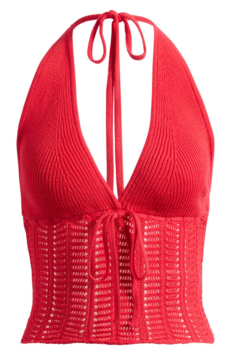 PacSun Kelli Open Stitch Cotton Halter Top, Alternate, color, Red