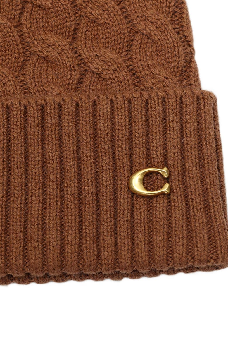 COACH Cable Knit Cuff Beanie, Alternate, color, Dark Camel