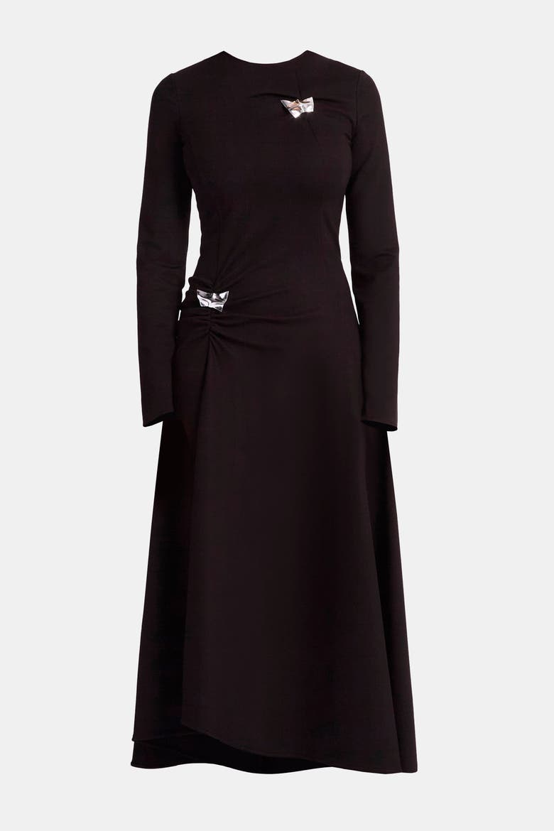 Double Pinch A-Line Jersey Dress with Brooches, Alternate, color, Black