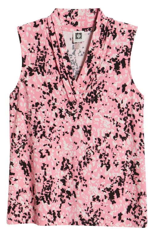 Shop Anne Klein Abstract Print Triple Pleat Sleeveless Top In Pink Dahlia Multi