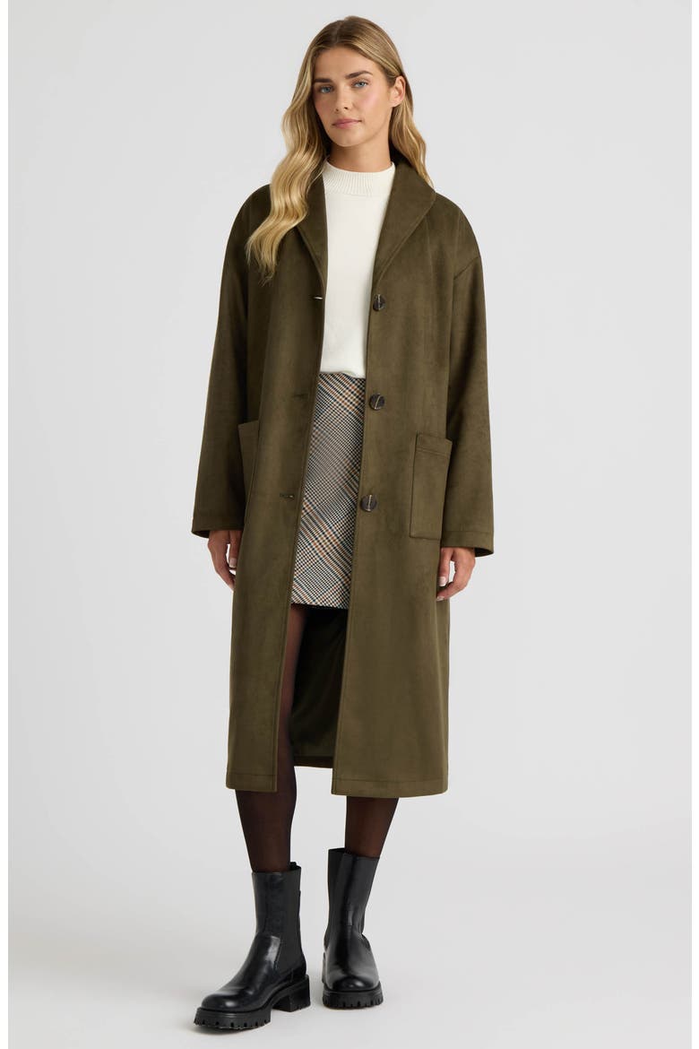 Faux Suede Longline Coat, Alternate, color, OLIVE NIGHT