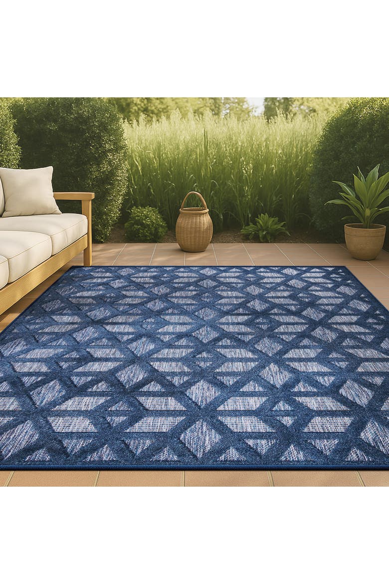 Talaia Neutral Geometric Indoor/Outdoor Area Rug, Alternate, color, Navy-Blue