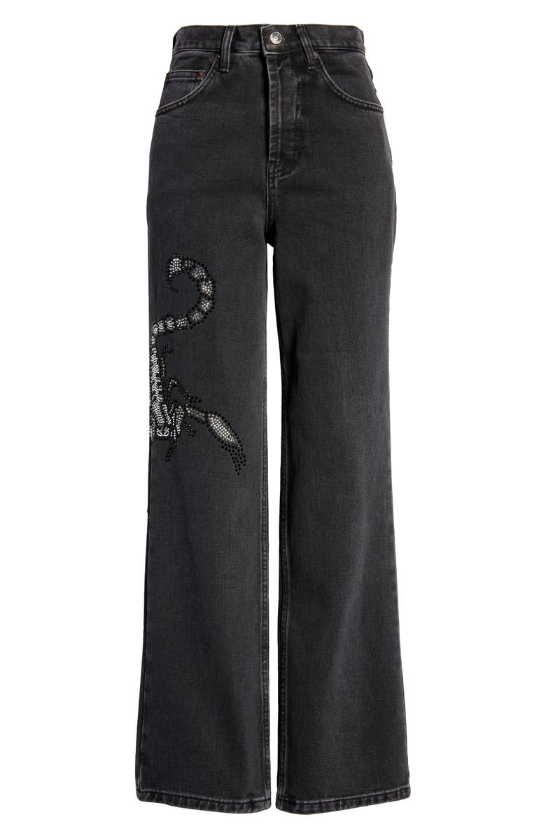 Topshop Crystal Scorpion Runway Wide Leg Jeans, Alternate, color, 