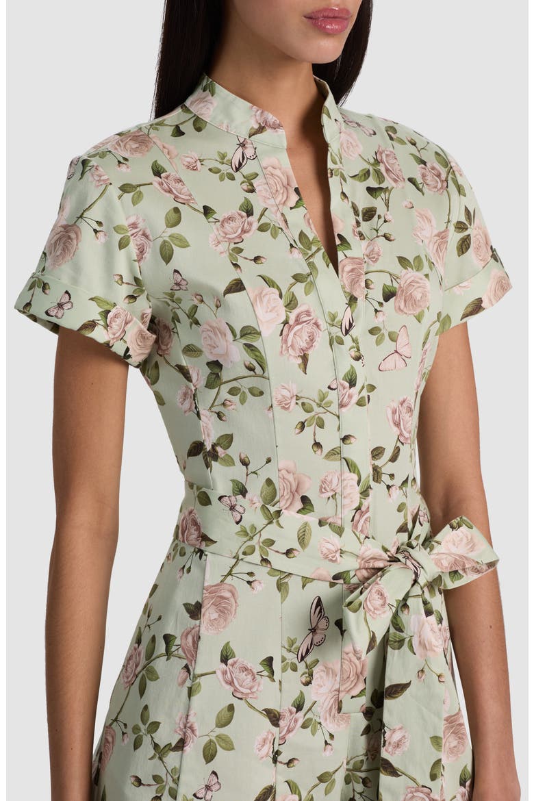 Lucy Floral Belted Romper, Alternate, color, GARDEN GOSSIP LIGHT SAGE