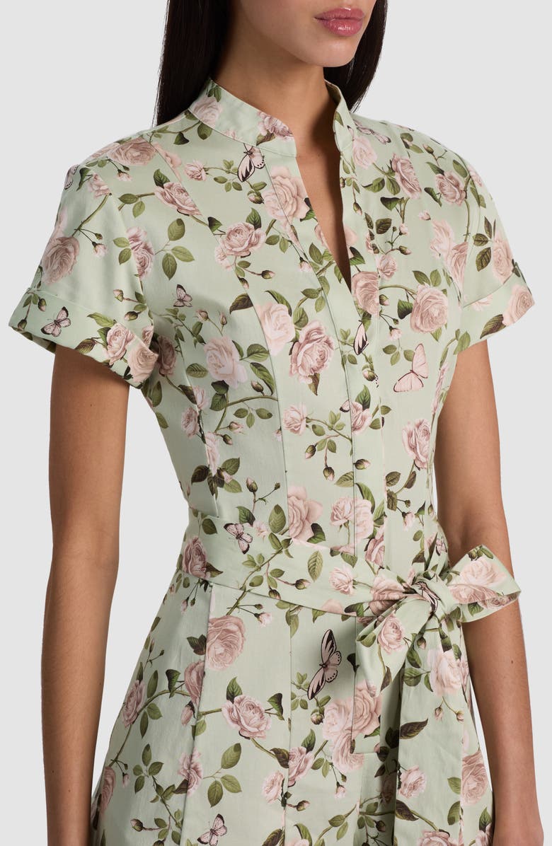 Alice + Olivia Lucy Floral Belted Romper, Alternate, color, Garden Gossip Light Sage