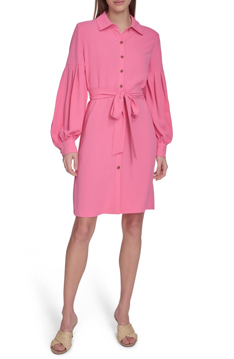 Calvin Klein Long Sleeve Gauze Shirtdress, Alternate, color, Azalea