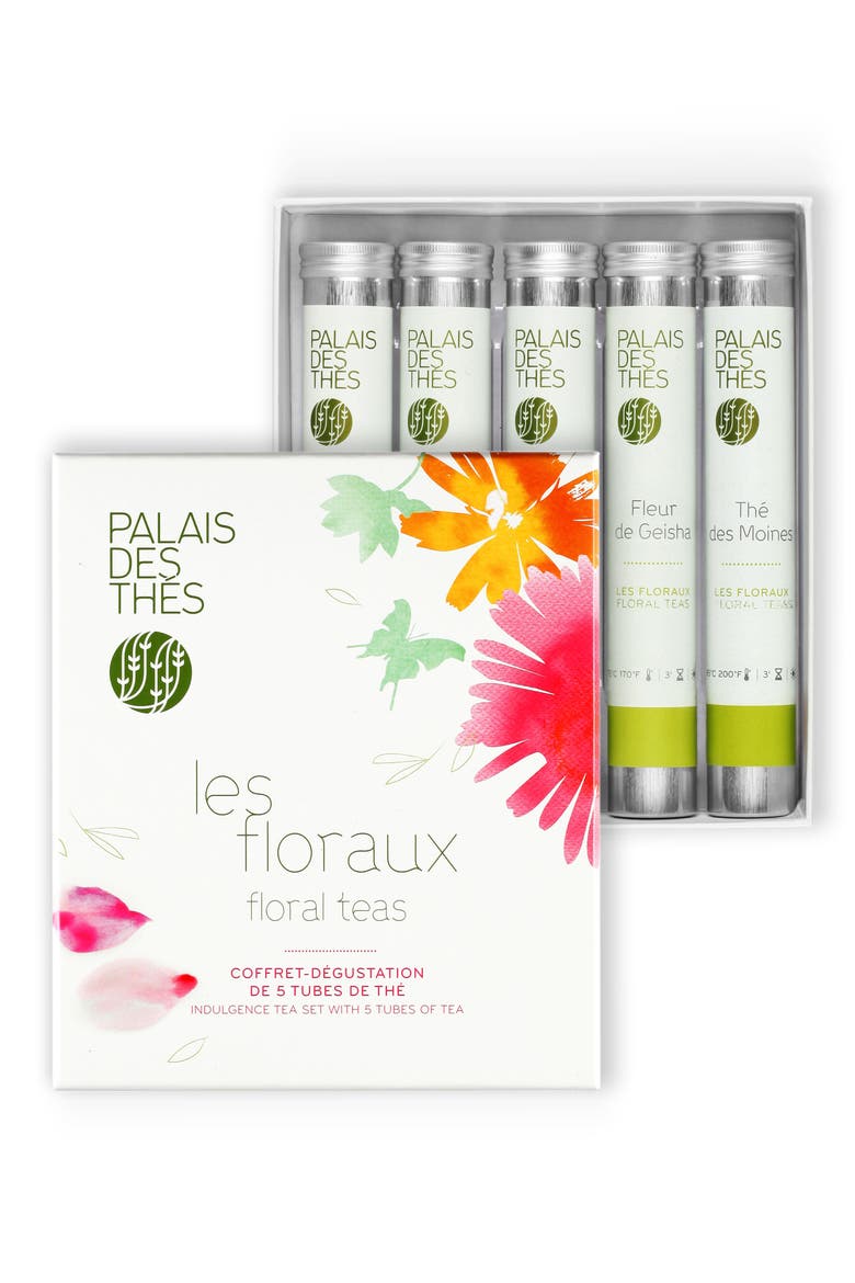 5 Vial Floral Tea Tasting Set, Main, color, WHITE
