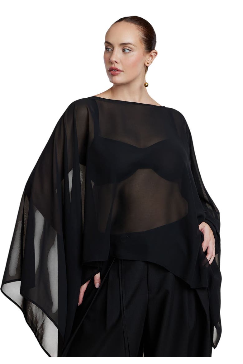 Sheer Dramatic Chiffon Cape, Main, color, BLACK ONYX