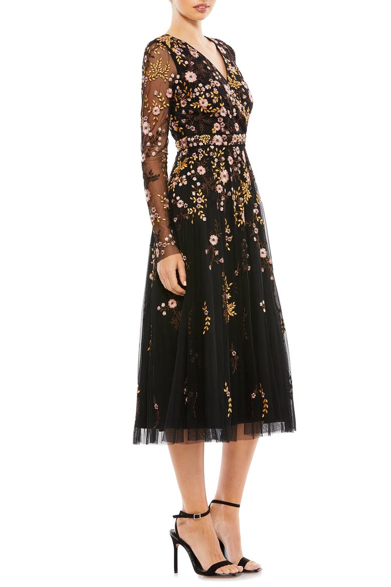 Floral Embroidered A-Line Cocktail Dress, Alternate, color, BLACK MULTI