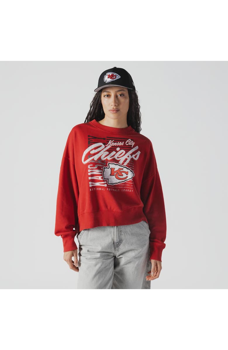 New Era Women's New Era Red Kansas City Chiefs Oversized Throwback Mineral Wash Crew Neck Sweatshirt, Main, color, Red