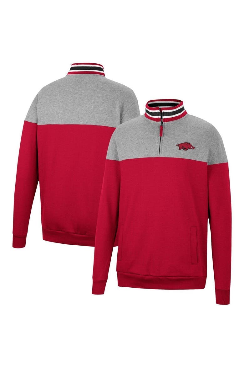 Men's Colosseum Cardinal/Heather Gray Arkansas Razorbacks Be the Ball Quarter-Zip Top, Main, color, Cardinal