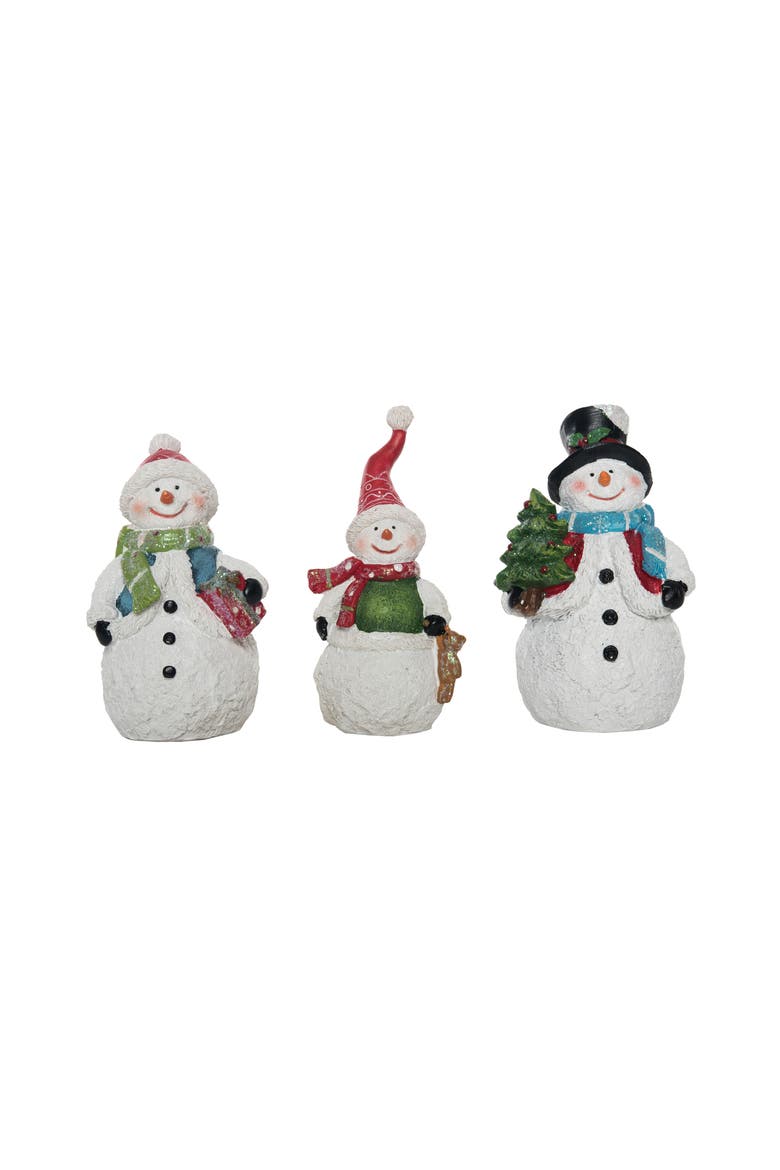 Multicolor Christmas Snowman Figurine Set of 3 Glitter Detail, Main, color, Multicolored