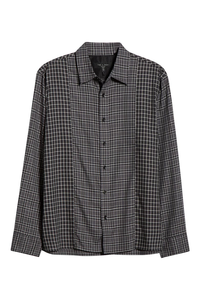 Dalton Patchwork Cotton Blend Flannel Button-Up Shirt, Alternate, color, BLACK/ WHITE