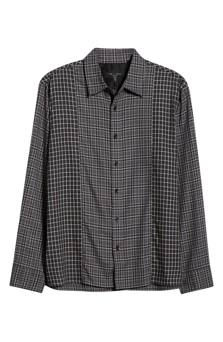 rag & bone Dalton Patchwork Cotton Blend Flannel Button-Up Shirt, Alternate, color, Black/ White