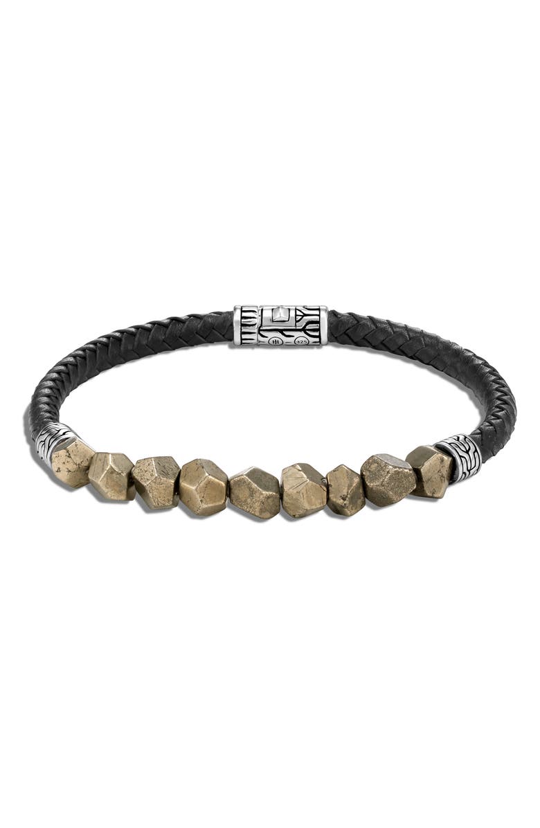 John Hardy Sterling Silver Beaded Braided Leather Bracelet, Main, color, 