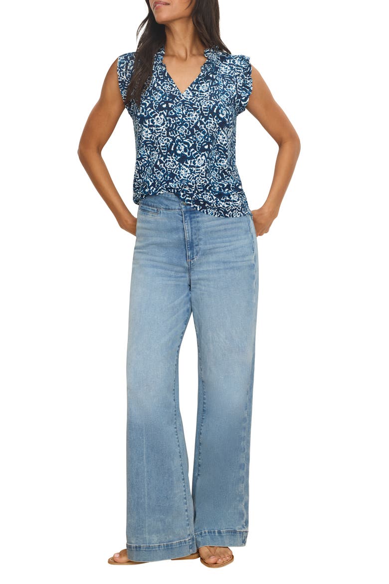 Shibori Print Ruffle Sleeveless Top, Alternate, color, INDIGO MULTI