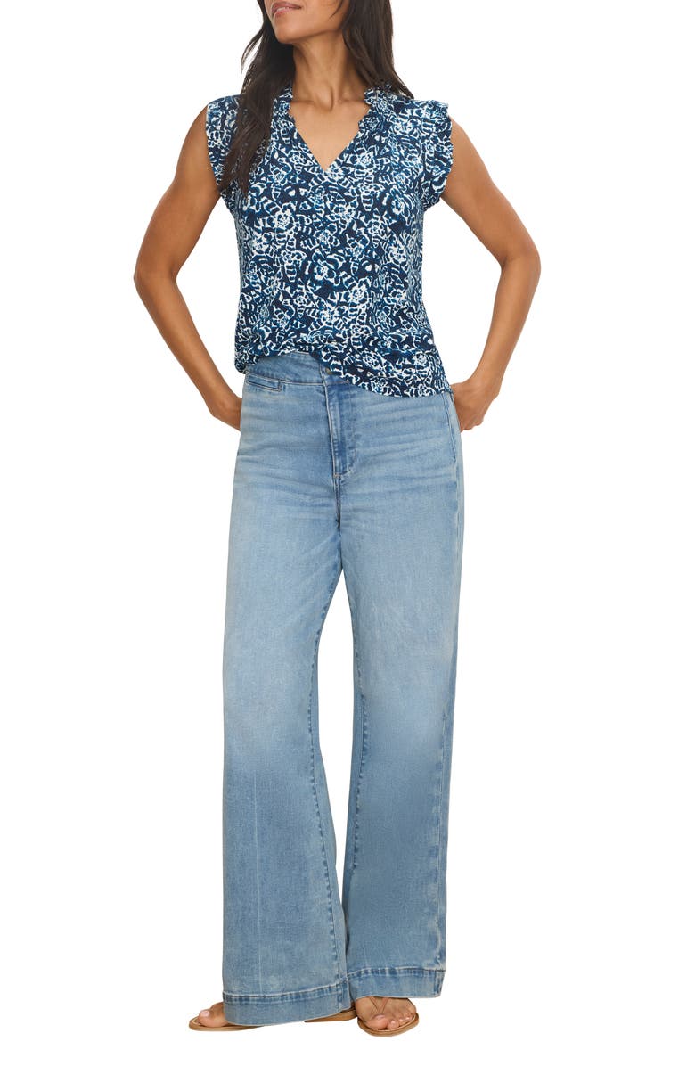 NIC+ZOE Shibori Print Ruffle Sleeveless Top, Alternate, color, Indigo Multi