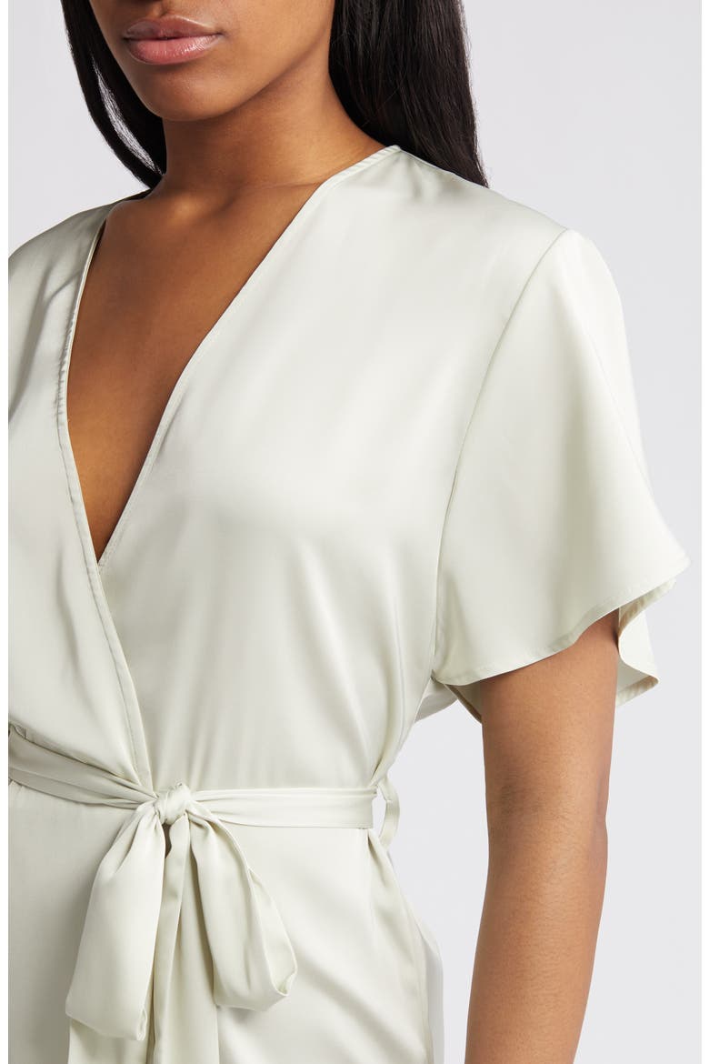 Tie Waist Short Satin Robe, Alternate, color, GREEN SHADE