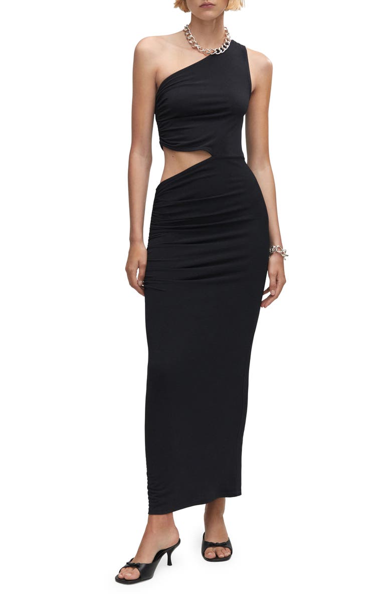 MANGO Asymmetric Cutout One-Shoulder Jersey Gown, Main, color, 