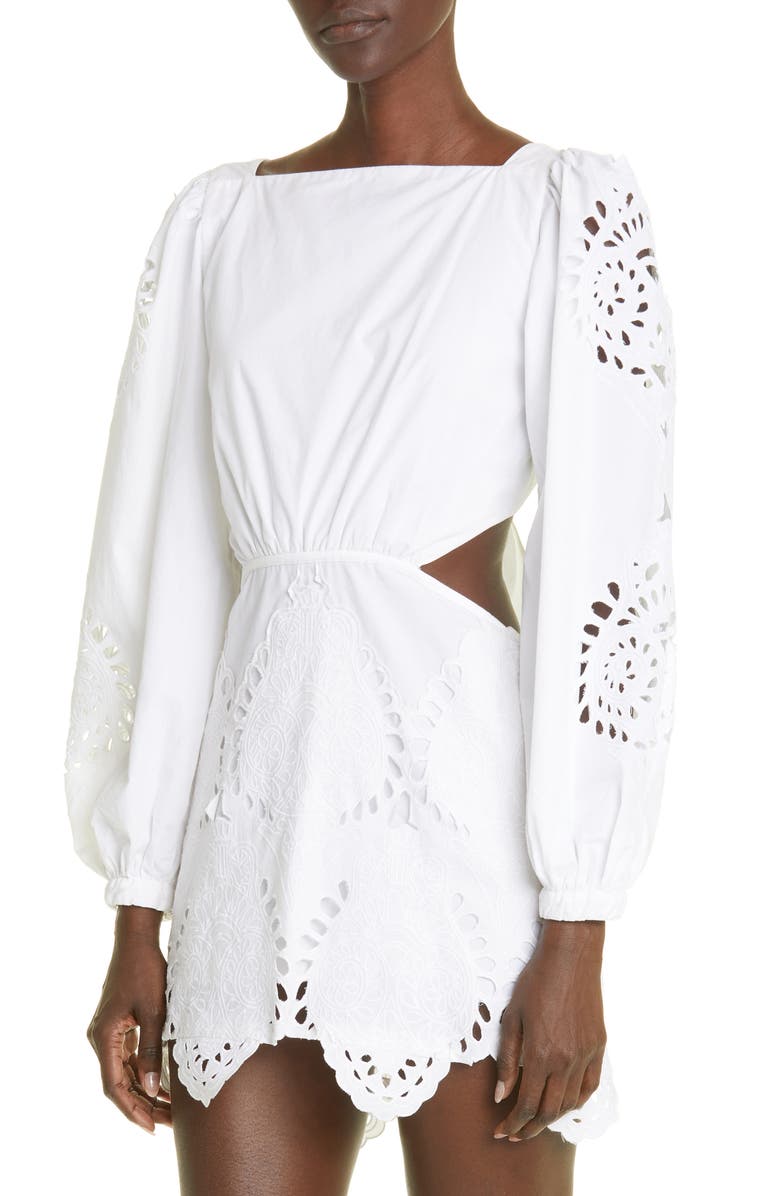 Johanna Ortiz Lunar Relics Long Sleeve Eyelet Embroidered Cotton Minidress, Alternate, color, 