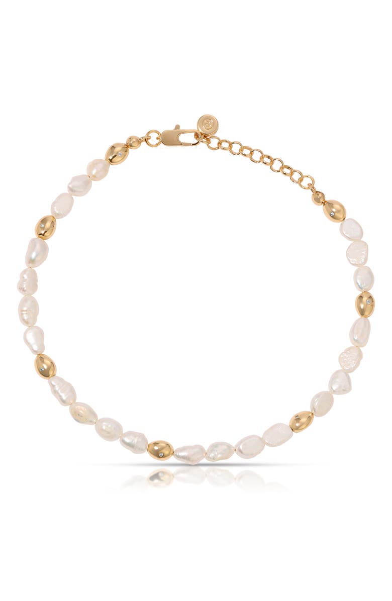 Ettika Beaded Freshwater Pearl Anklet, Main, color, 
