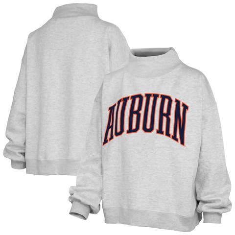 Women's Pressbox Heather Gray Auburn Tigers Oversized Nelson Mock Neck Sweatshirt