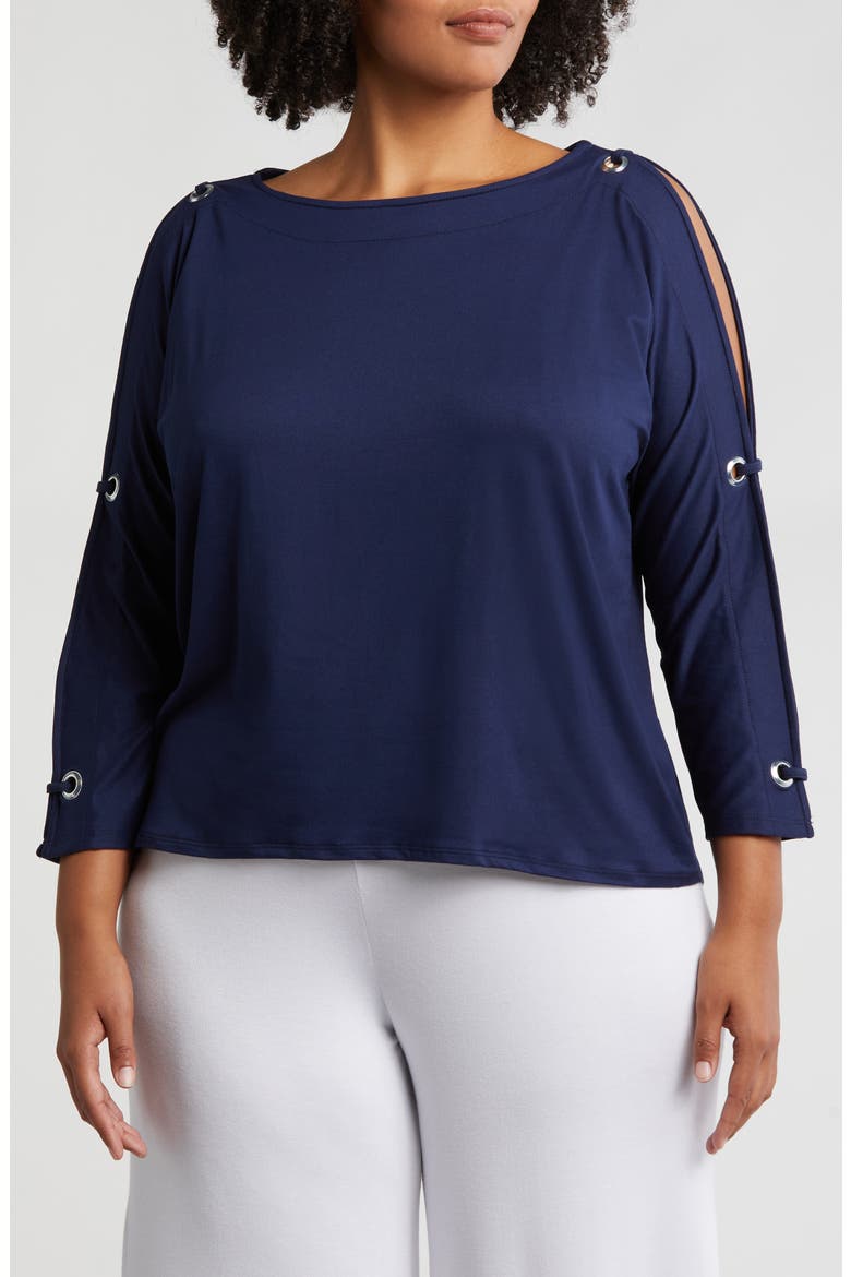 Grommet Cold Shoulder Jersey Top, Main, color, NAVY