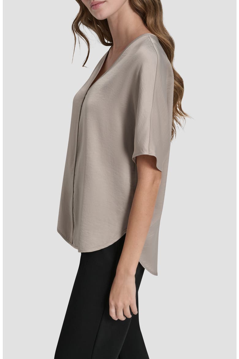 Short Sleeve Woven Top, Alternate, color, PEBBLE