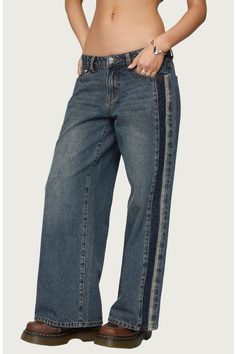 Contrast Panel Low Rise Wide Leg Jeans, Alternate, color, DARK-BLUE