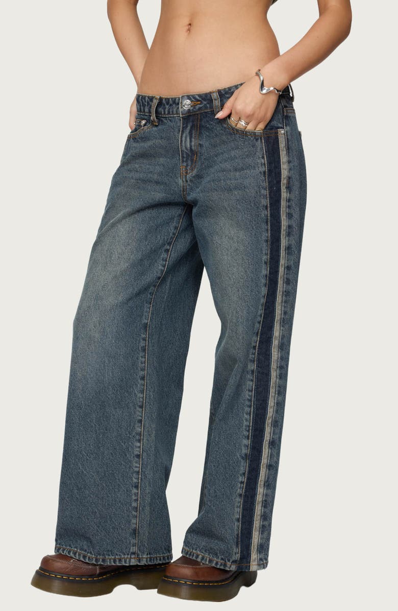 EDIKTED Contrast Panel Low Rise Wide Leg Jeans, Alternate, color, Dark-Blue