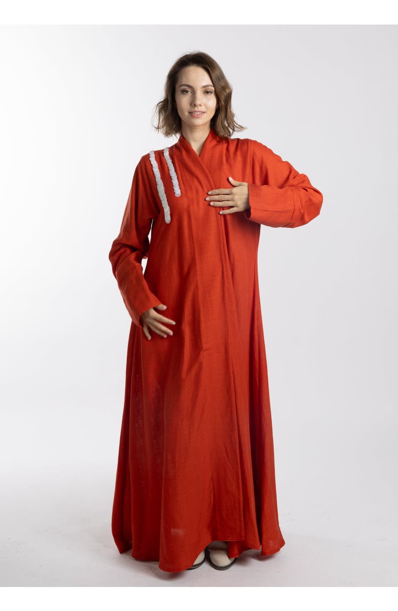 Le Fafo Linen Abaya/Cover-Up, Alternate, color, Coral
