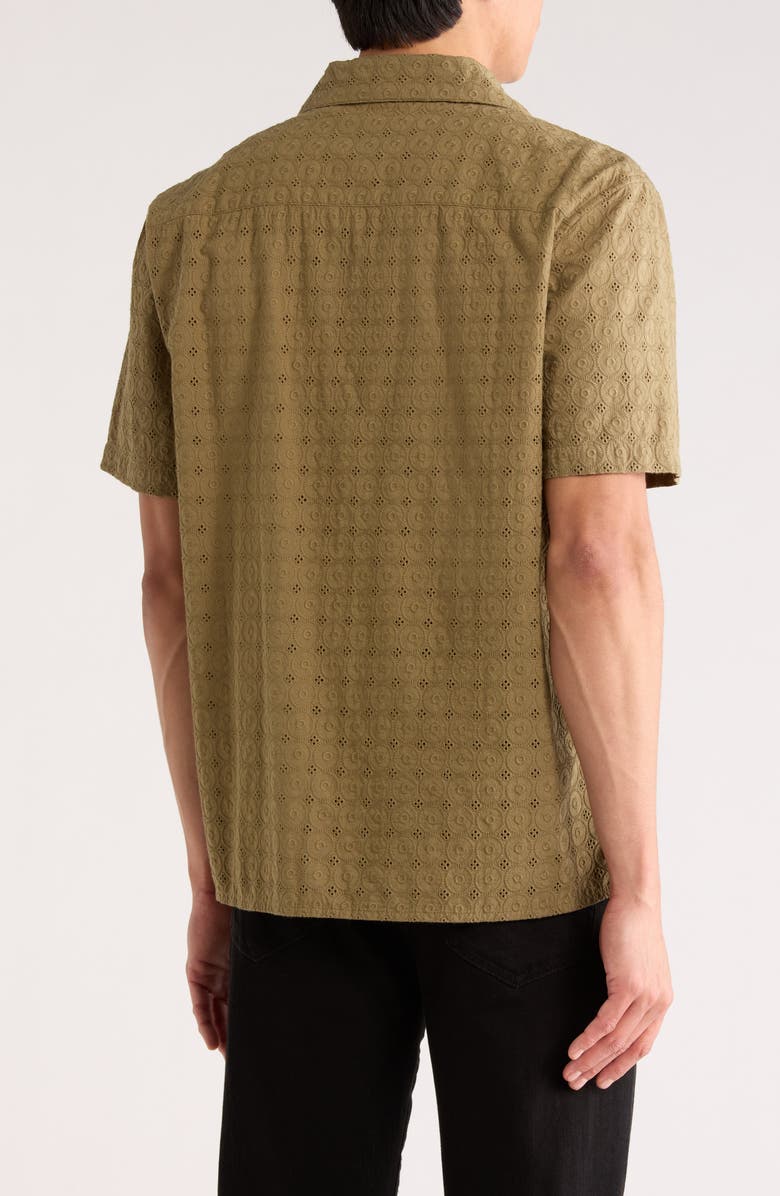 Bonobos Riviera Short Sleeve Cotton Shirt, Alternate, color, Olive Green Eyelet