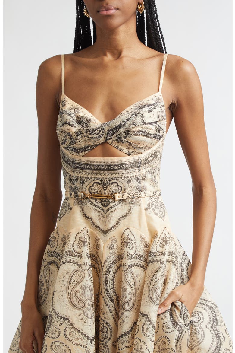 Kindred Spirit Luna Paisley Print Twist Linen & Silk Midi Dress, Alternate, color, CREAM PERLA PAISLEY
