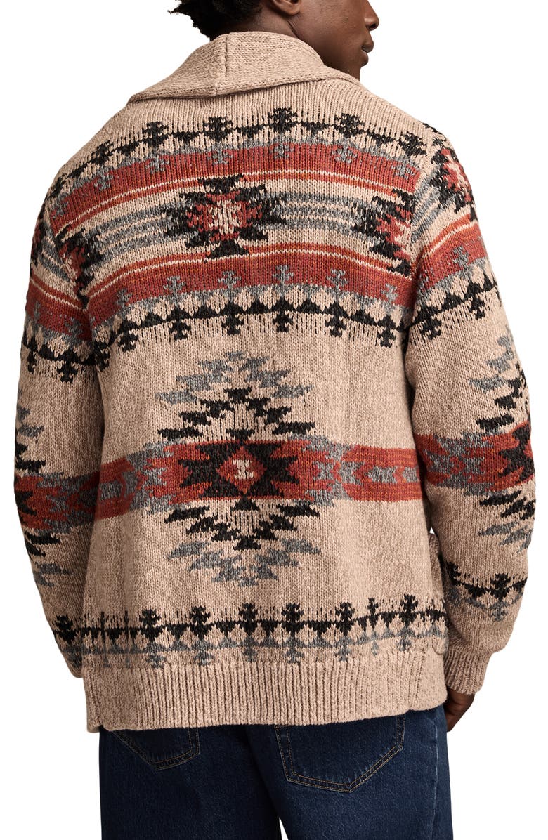 Lucky Brand Intarsia Blanket Cotton Shawl Collar Cardigan, Alternate, color, Neutral Combo