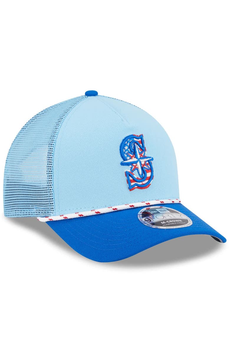 New Era Men's New Era Light Blue/Blue Seattle Mariners 2025 Fourth of July 9FORTY A-Frame M-Crown Adjustable Trucker Hat, Alternate, color, 