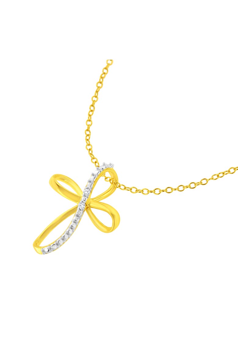 .925 Sterling Silver Diamond Accent Cross Ribbon 18" Pendant Necklace, Alternate, color, Yellow