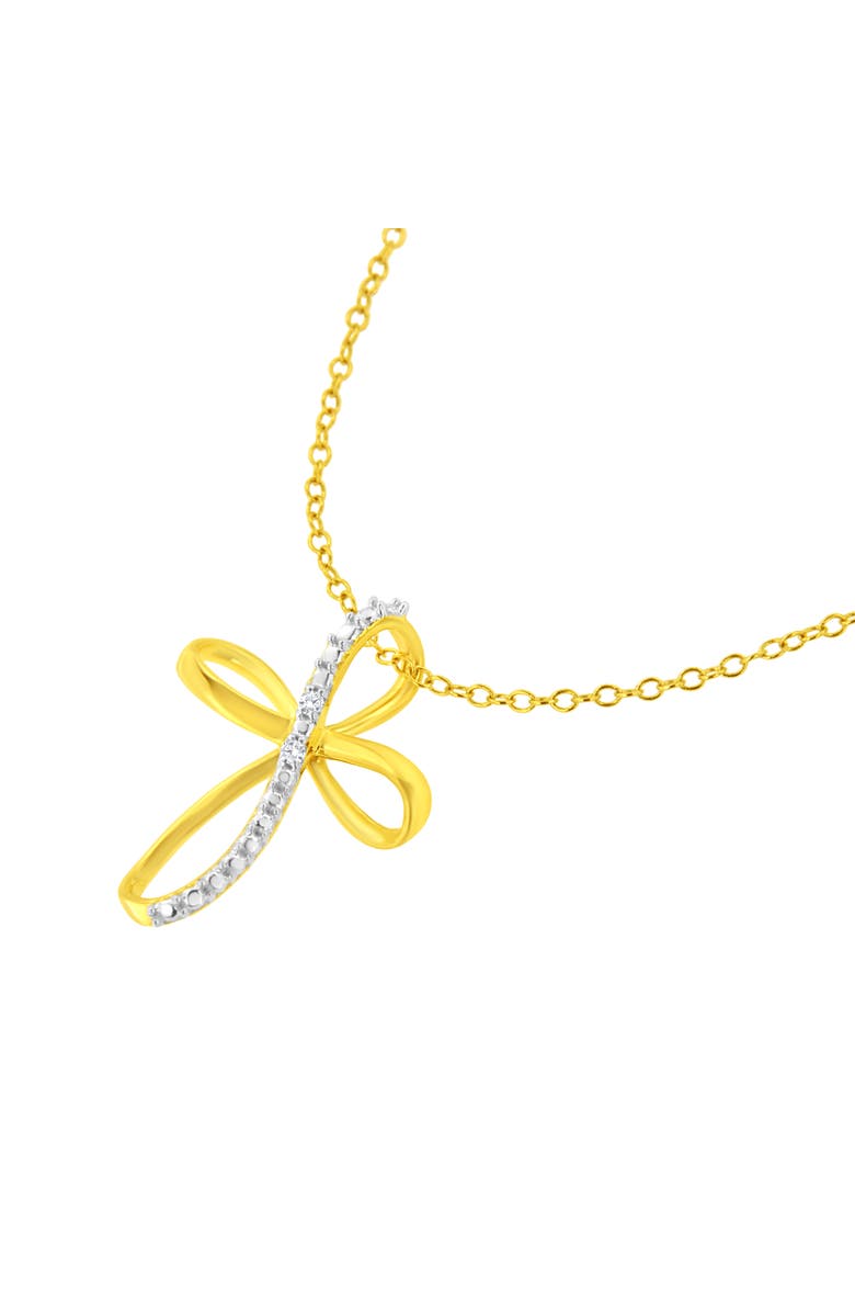 Haus of Brilliance .925 Sterling Silver Diamond Accent Cross Ribbon 18" Pendant Necklace, Alternate, color, Yellow
