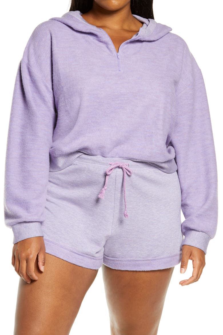 Half Zip Fleece Hoodie, Main, color, PURPLE SHEER HEATHER