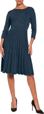 London Times Stripe Textured Long Sleeve Sweater Dress