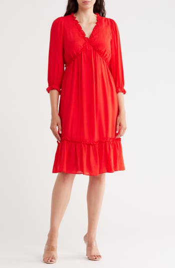 Nanette Lepore Ruffle V-neck Long Sleeve Dress