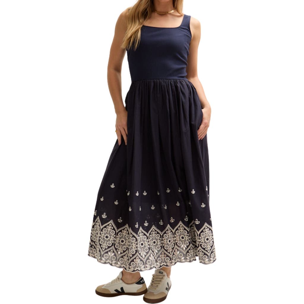 Lily And Lionel Cora Sleeveless Jersey Bodice Embroidered Midi Dress In Multi