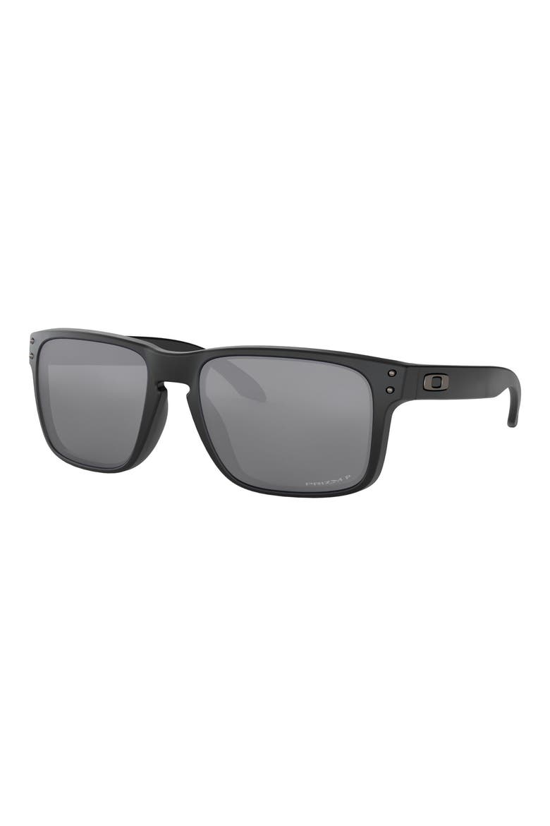 56mm Polarized Rectangular Sunglasses, Alternate, color, BLACK