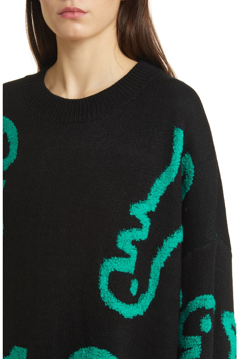 Rawr Means I Love You Long Sleeve Oversize Sweater Dress, Alternate, color, BLACK