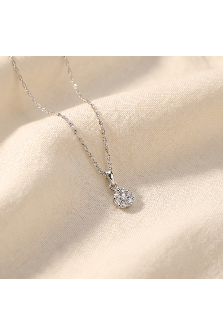 Small Pave Real Diamond Pendant 10k Gold 18" Women's Necklace, Alternate, color, 10k White Gold