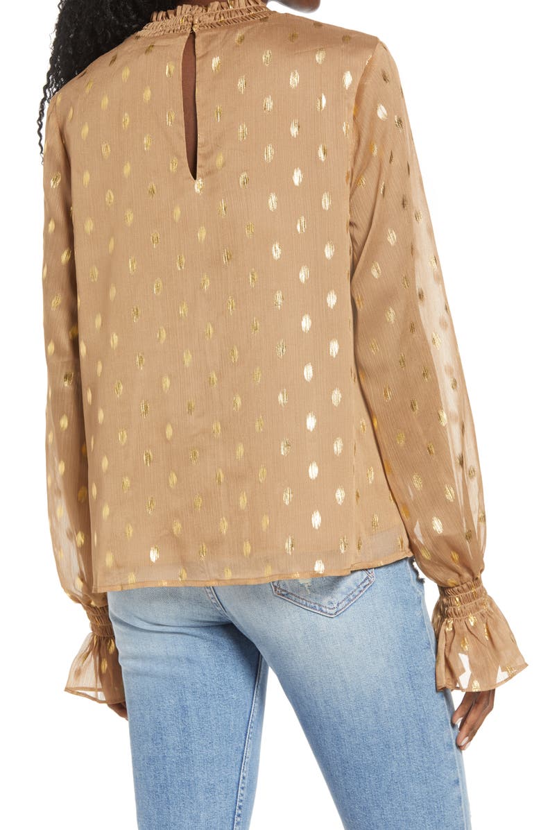 Endless Rose Metallic Polka Dot Chiffon Top, Alternate, color, Tan