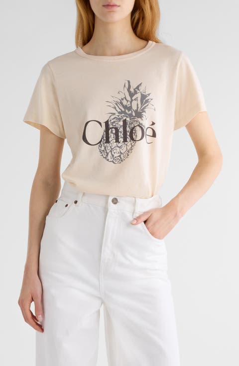 Tシャツ・カットソー CHLOE Women Tunic Tops CH25SJH20191101 WHITE CHLOÉ WOMEN-CLOTHING T-SHIRTS Oversized logo t-shirt in cotton