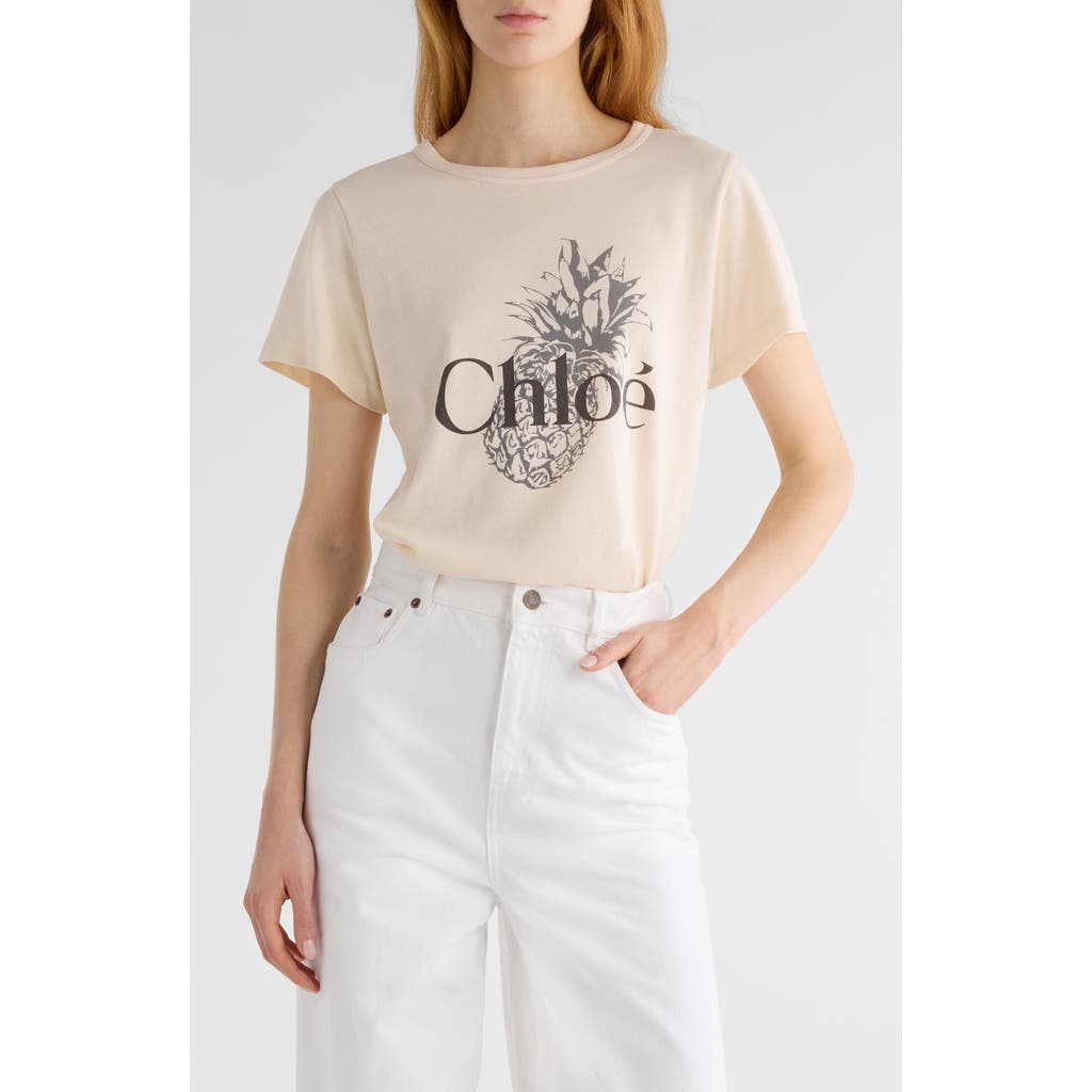 Chloé Pink Crewneck T-shirt With Maxi Logo Print On The Front In Cotton Woman In Neutral