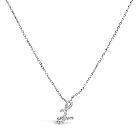 10K Gold Diamond Accent  A-Z Initial Script Style Pendant Necklace